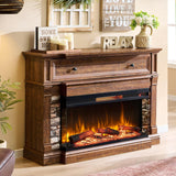OKD 52" Electric Fireplace with Mantel, Freestanding Fireplace Heater TV Stand with 36" 3-Side Glass Insert for TVs Up