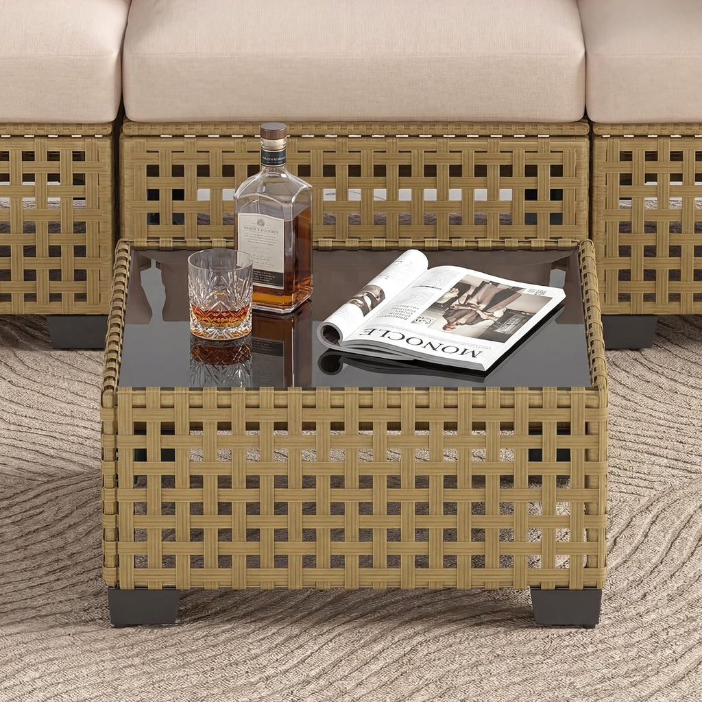 Patio Furniture Set, 7-Piece Outdoor Sectional Couch with Coffee Table & Thick Cushions, Outdoor Wicker Conversation