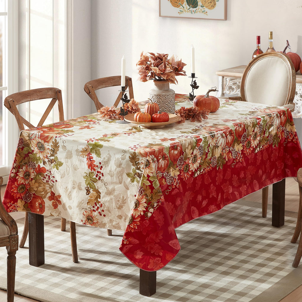 Bountiful Fall Harvest 52 x 70 Inch Rectangle Vinyl Tablecloth