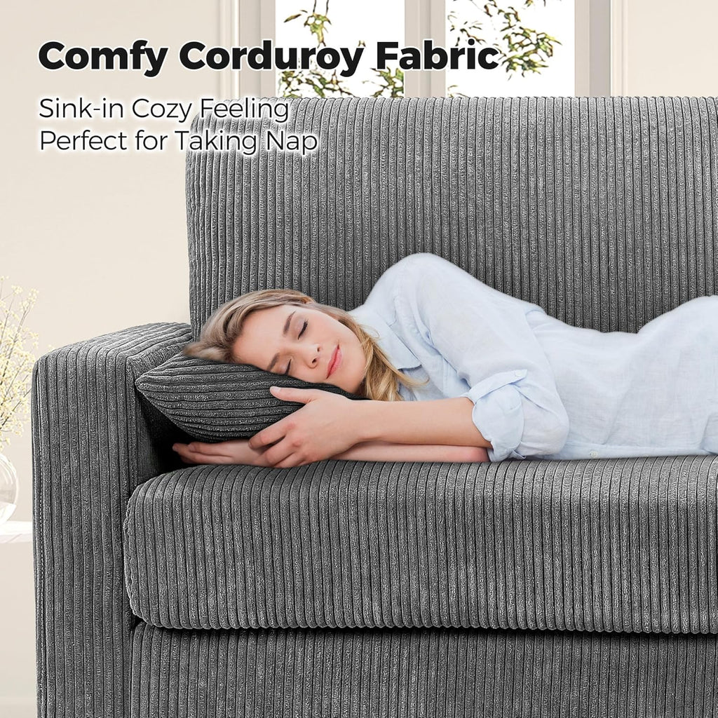 70in Corduroy Couch, Sofa No Tool Assembly, Comfy Couches 21in Deeper Seats, Corduroy Sofas with 2 Pillows, Oversized