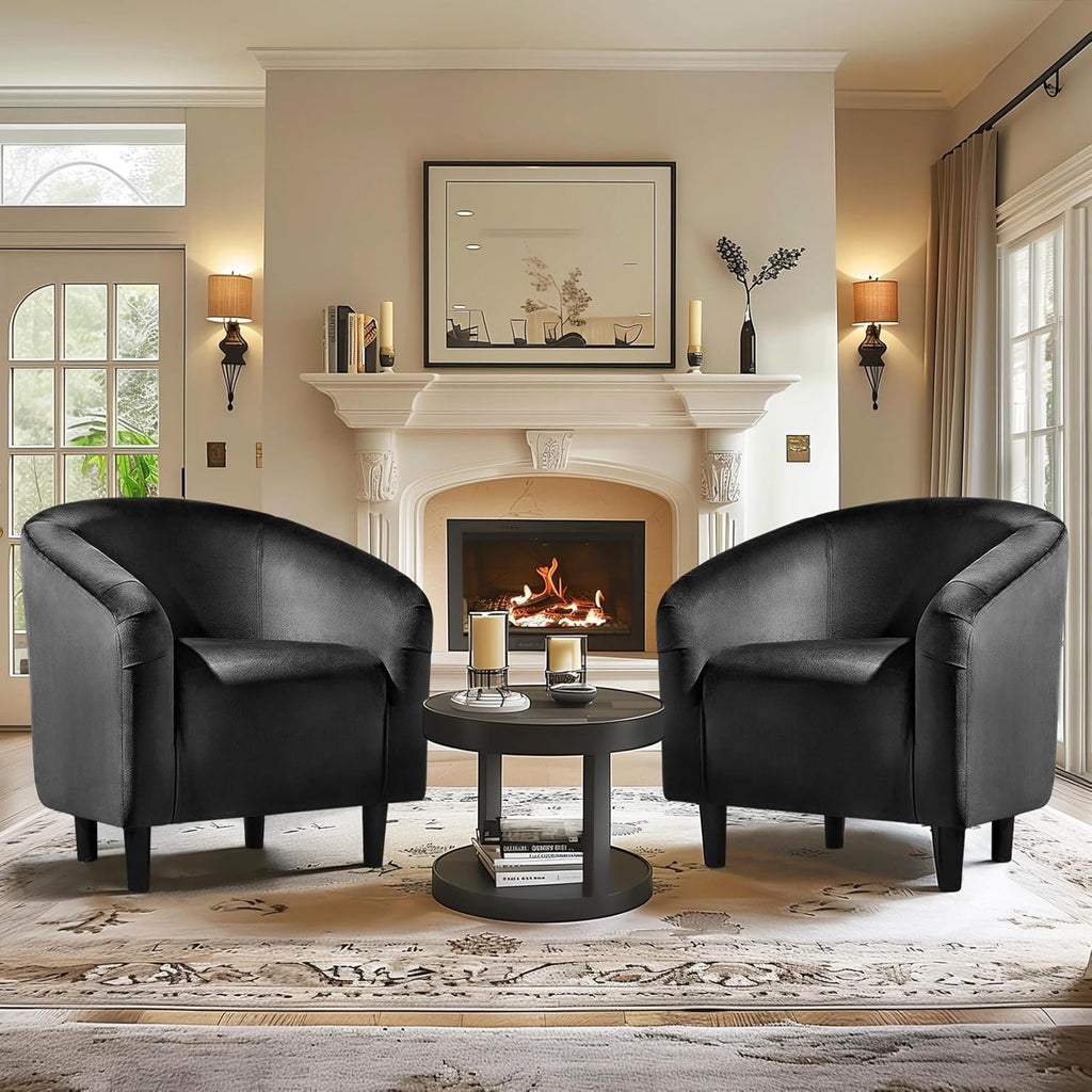 Black Accent Chairs Set of 2, Cozy Velvet Barrel Chair, Modern Club Chair with Soft Padde, Vanity Chair