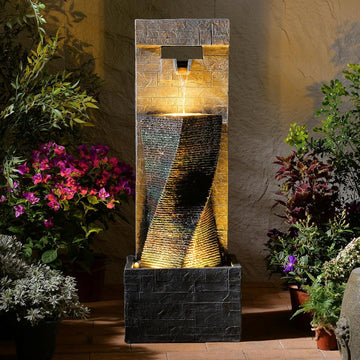 39.8" H Large Modern Indoor Water Fountains Floor Standing Waterfall Fountain for Indoor or Outdoor with LED Lights