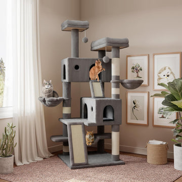 65in Larger Cat Tree Tower Condo for Indoor Kitties/Multi-Level Furniture Activity Center with Wide Base/Cozy Plush