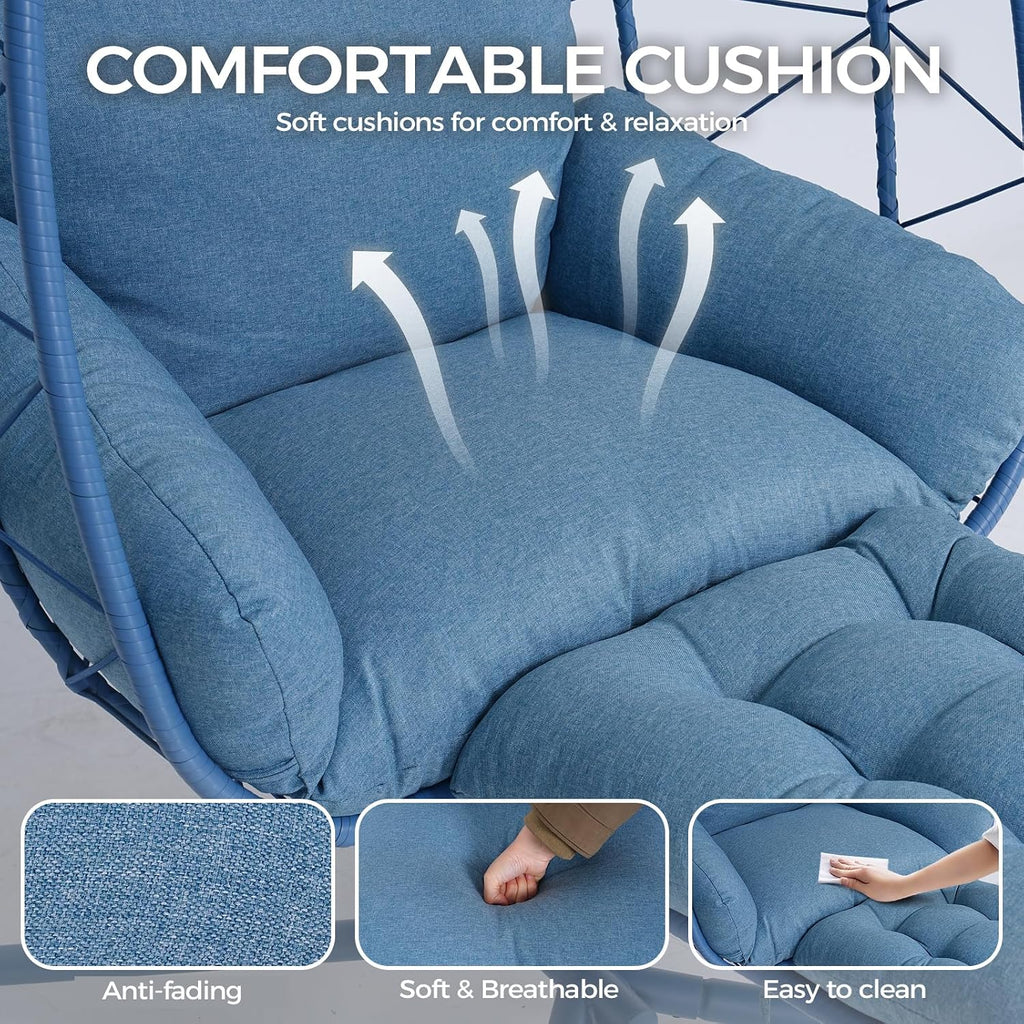 Hanging Egg Chair with Stand & Footrest, Rattan Wicker Swing Hammock Chair with Cushions, Outdoor Indoor Egg Swing
