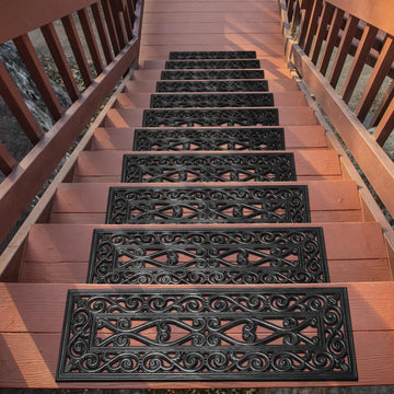 Outdoor Rubber - Scroll Lattice Heavy-Duty Non Slip Stair Mats - Strong Grip for Concrete, Brick & Textured Steps