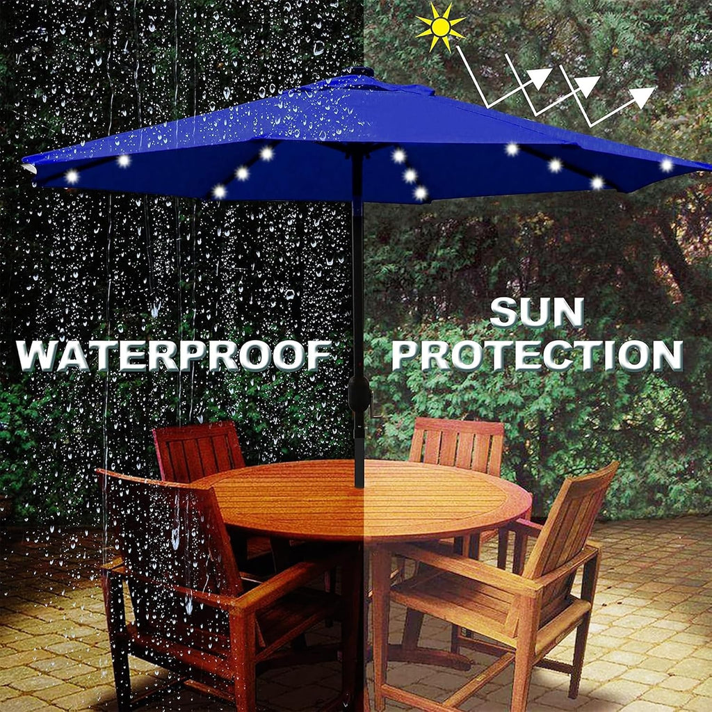 9 ft Solar Umbrella 32 LED Lighted Patio Umbrella Table Market Umbrella with Tilt and Crank Outdoor Umbrella Poo - 4M4L