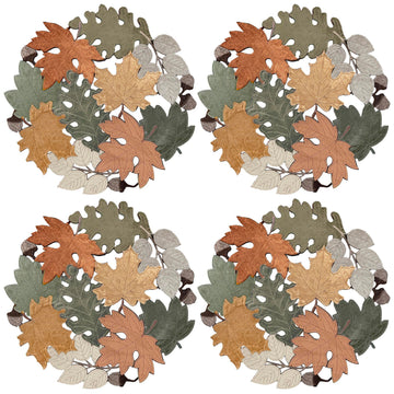 Fall Placemats Set of 4, 15inch Round Cutwork Embroidered Table Placemats, Autumn Maple Leaves Harvest Thanksgiving