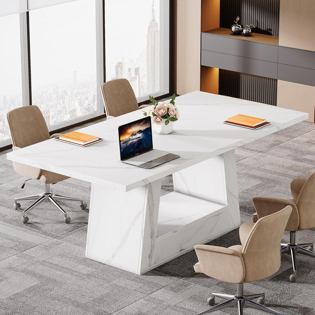 Modern Computer Desk, 63-Inch Large Office Desk Workstation, Simple Style Executive Desk Study Table with Sturdy Base
