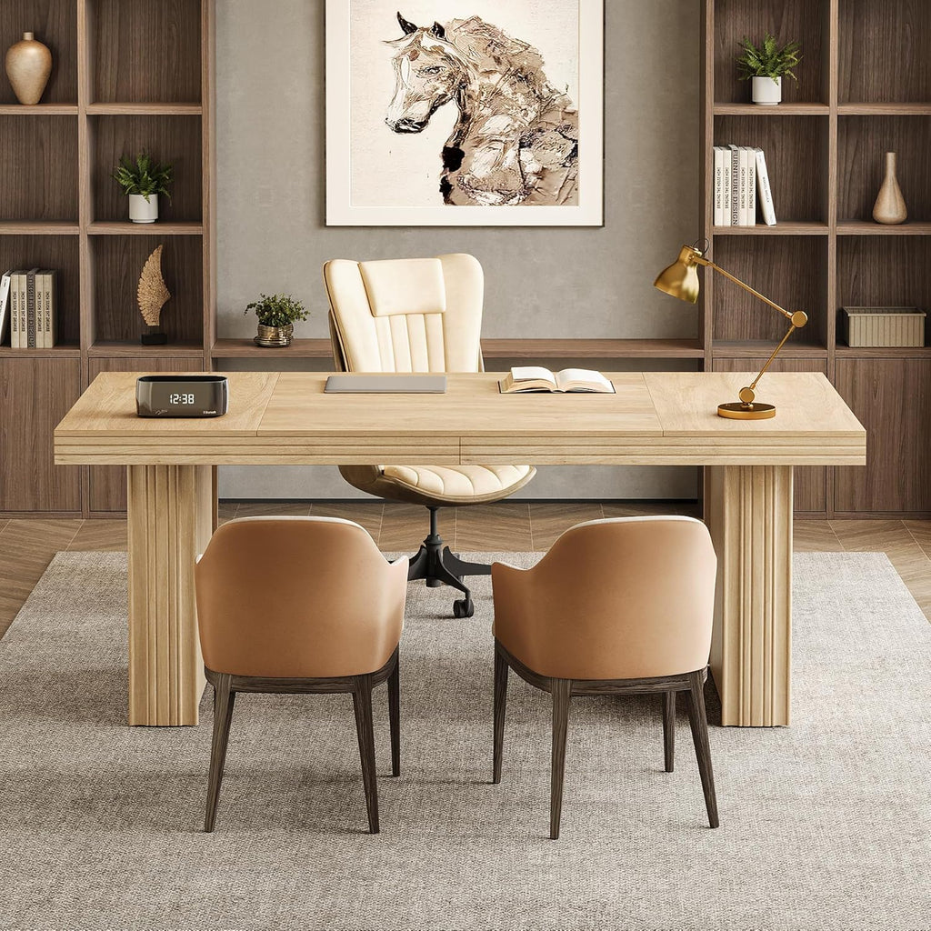 63" Executive Desk, Modern Executive Office Desk with Thickened Desktop and Heavy-Duty Legs