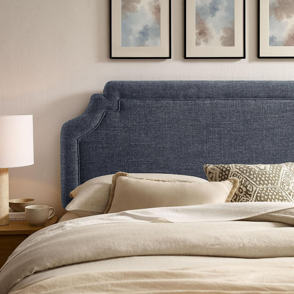 Queen Upholstered Fabric Headboard in Slate Blue - Padded Cushioned Headboard with Woven Heathered