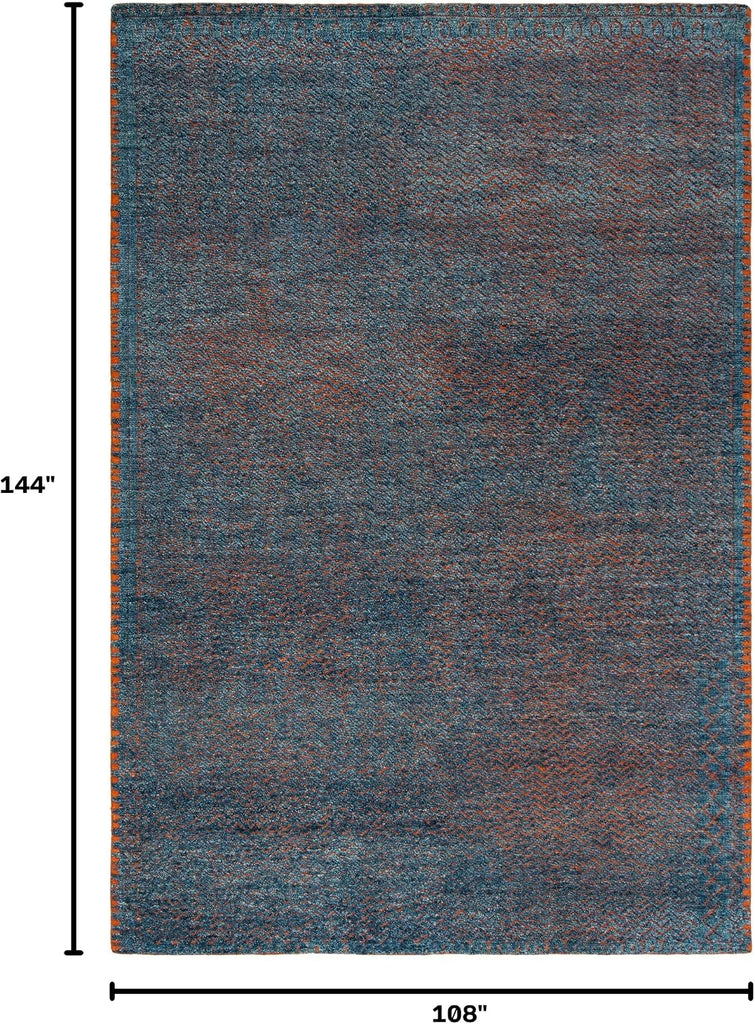 Castilla Collection Area Rug - 9' x 12', Blue & Rust, Hand-Knotted Modern Wool, Ideal for High Traffic Areas in