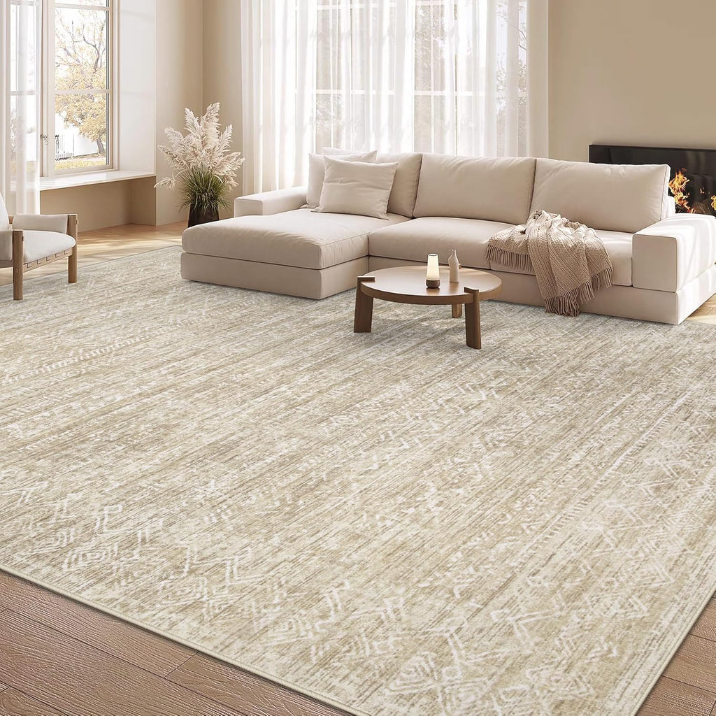Washable Rug 8x10 Area Rugs: Modern Geometric Rugs for Living Room Non Slip Soft Low Pile Moroccan Indoor Carpet for Bedroom Nursery Dining Room Home Office Children's Room (Beige, 8'x10')