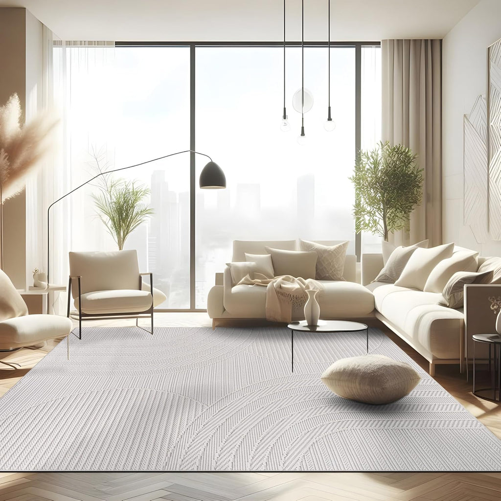 Micro Loop Rug Modern Luxury Geometric Arch Large Area Rugs Soft High and Low Pile Stain Resistant Easy-Cleaning