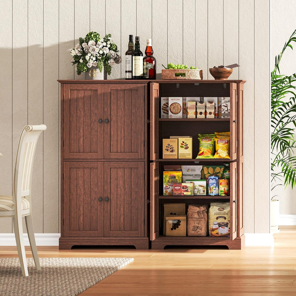 Bathroom Floor Cabinet with Adjustable Shelves | Bathroom Storage Cabinet, 4 Doors, Freestanding Cupboard Pantry