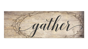 Gather Rustic Wood Wall Sign With Wreath Design (6x18)