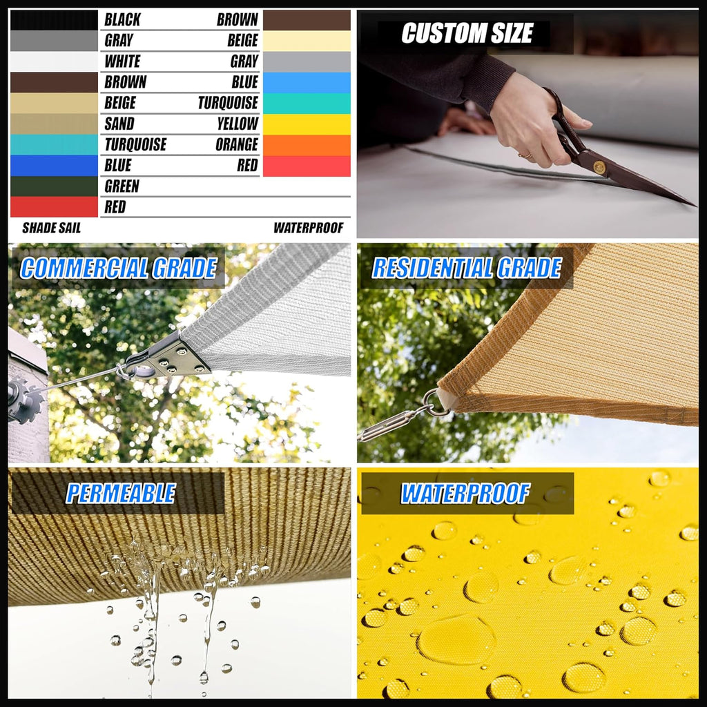 Beige 16' x 20' Sun Shade Sail Rectangle RSTAPRN1620-200GSM - Pergola Shade Sails Canopy - Canopy Mesh Fabric UV