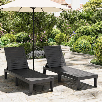 Outdoor Lounge Chairs Set of 2, 5-Position Adjustable Tanning Chairs with Wood Grain, All-Weather Res Recliners for