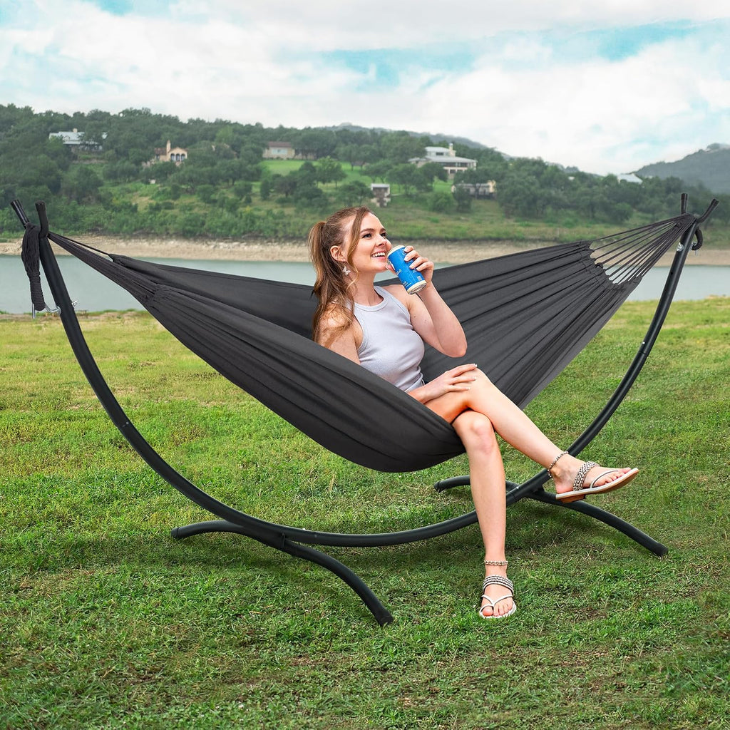 Hammocks Standing Patio Hammock, Portable Hammock with Stand Foldable, Dark Gray