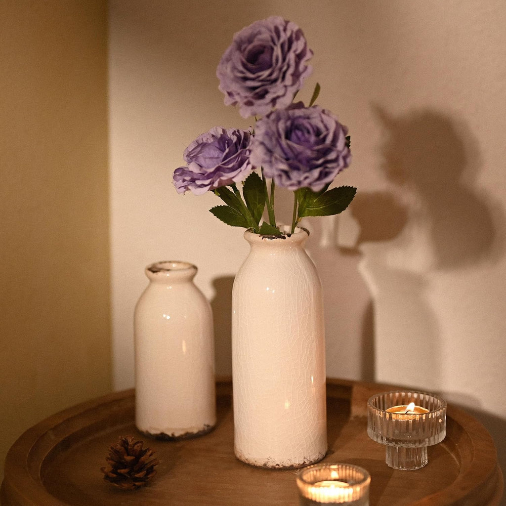 White Ceramic Vases Home Decor, Farmhouse Vase for Flowers, Flower Vase Set of 2, Rustic Decorative Vases for Pampas