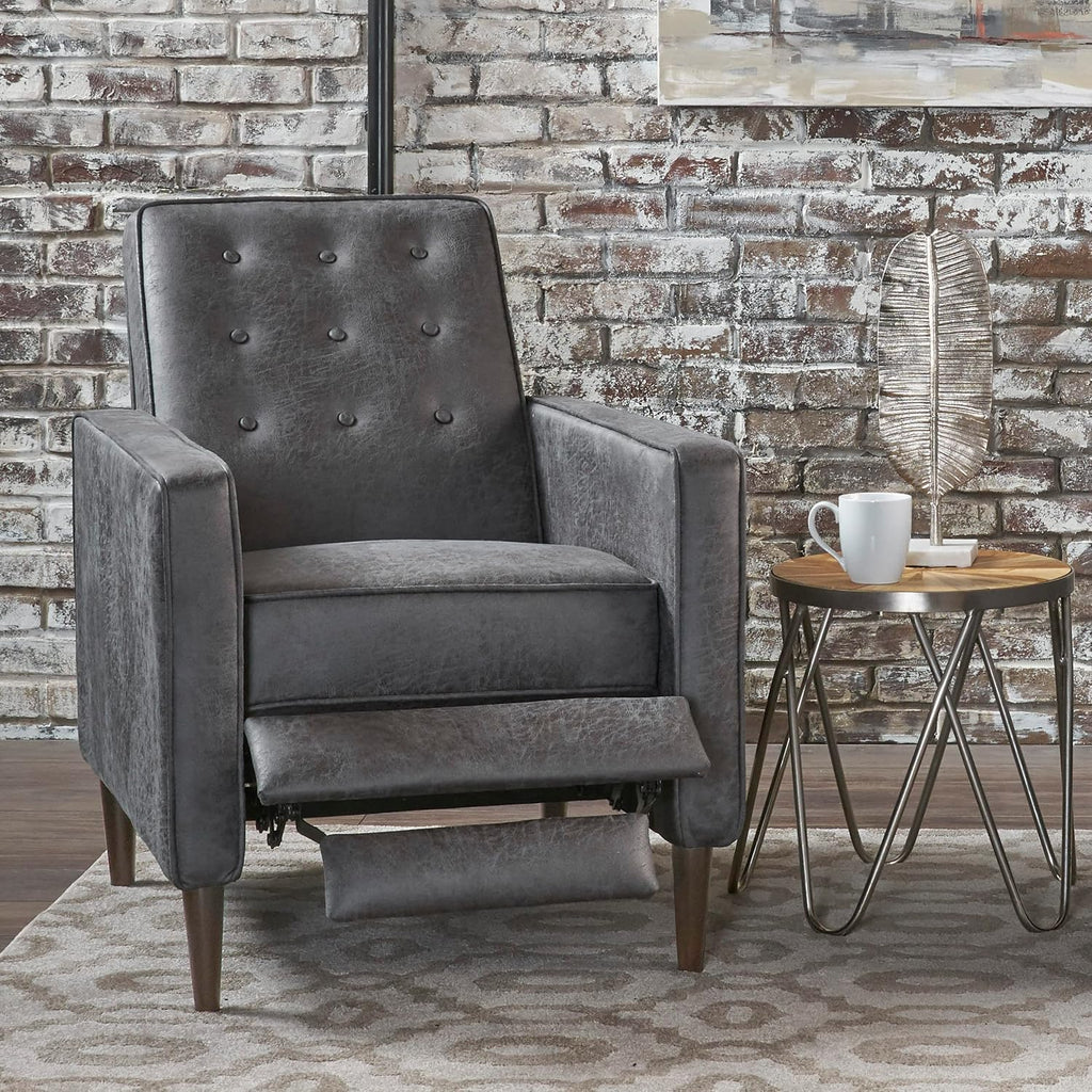 Mervynn Mid-Century Modern Microfiber Recliner, Slate / Dark Espresso