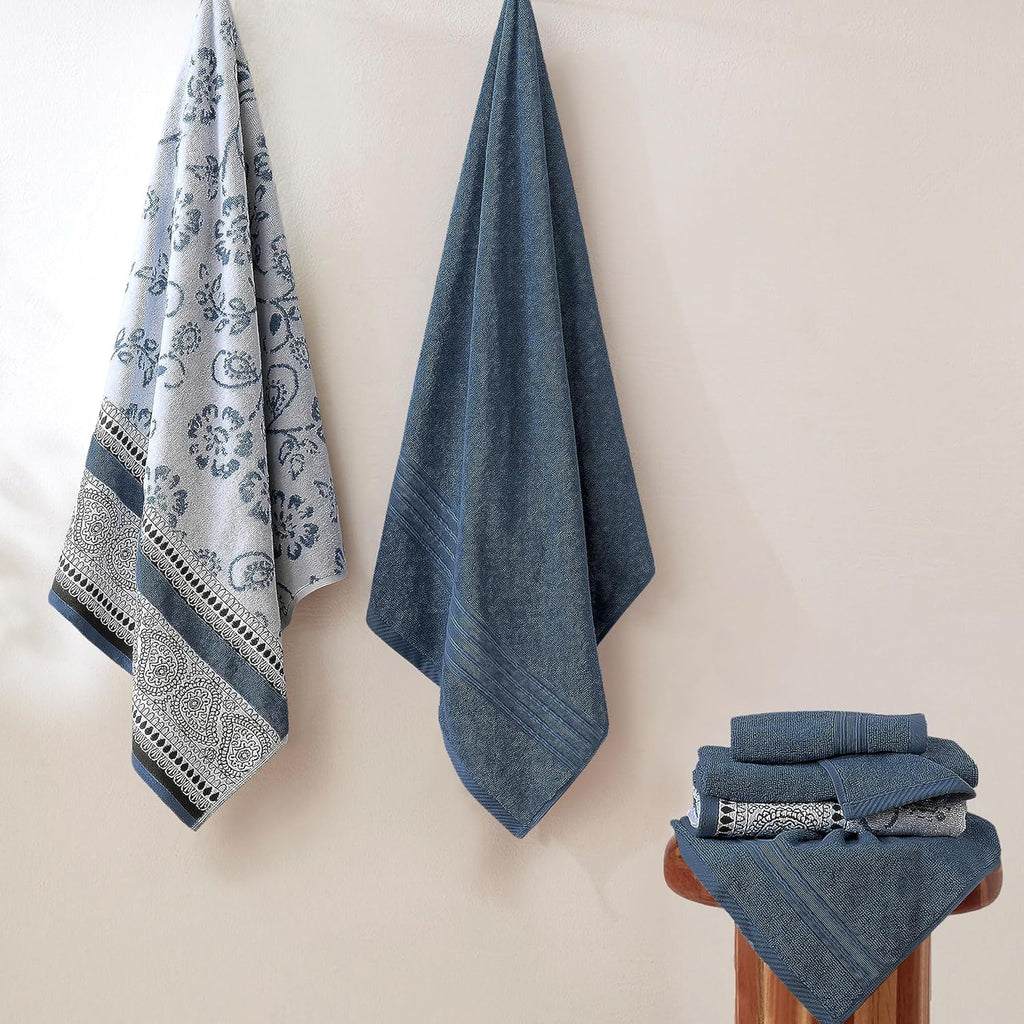 6 Piece Bath Towel Set - Bathroom Set with 2 Bath Towels, 2 Hand Towels, and 2 Wash Cloths - 100% Cotton, Super