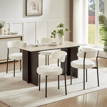 Dining Chairs, Beige Boucle Dining Chairs Set of 4, Kitchen Dining Room Chairs Curved Backrest Upholstered Mid