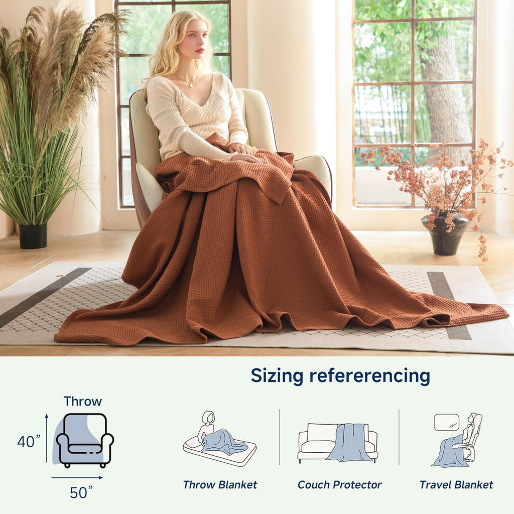 100% Cotton Waffle Weave Throw Blanket 40"x50", Soft Lightweight Breathable Cozy Washed, Layer Blanket, Farmhouse