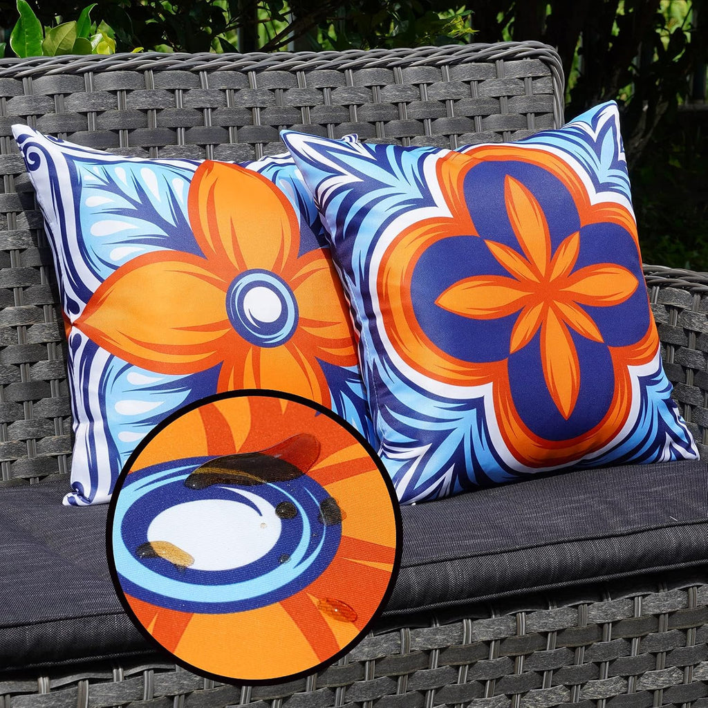 Outdoor Pillow Covers Waterproof Set of 4 Floral Boho Decorative Throw Cushion Cover Farmhouse Pillows for Bench