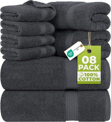8 Piece Majestic Plush Luxury Towel Set, Cotton, Grey | Majestic Plush 100% Ring Spun Cotton Towels - Super