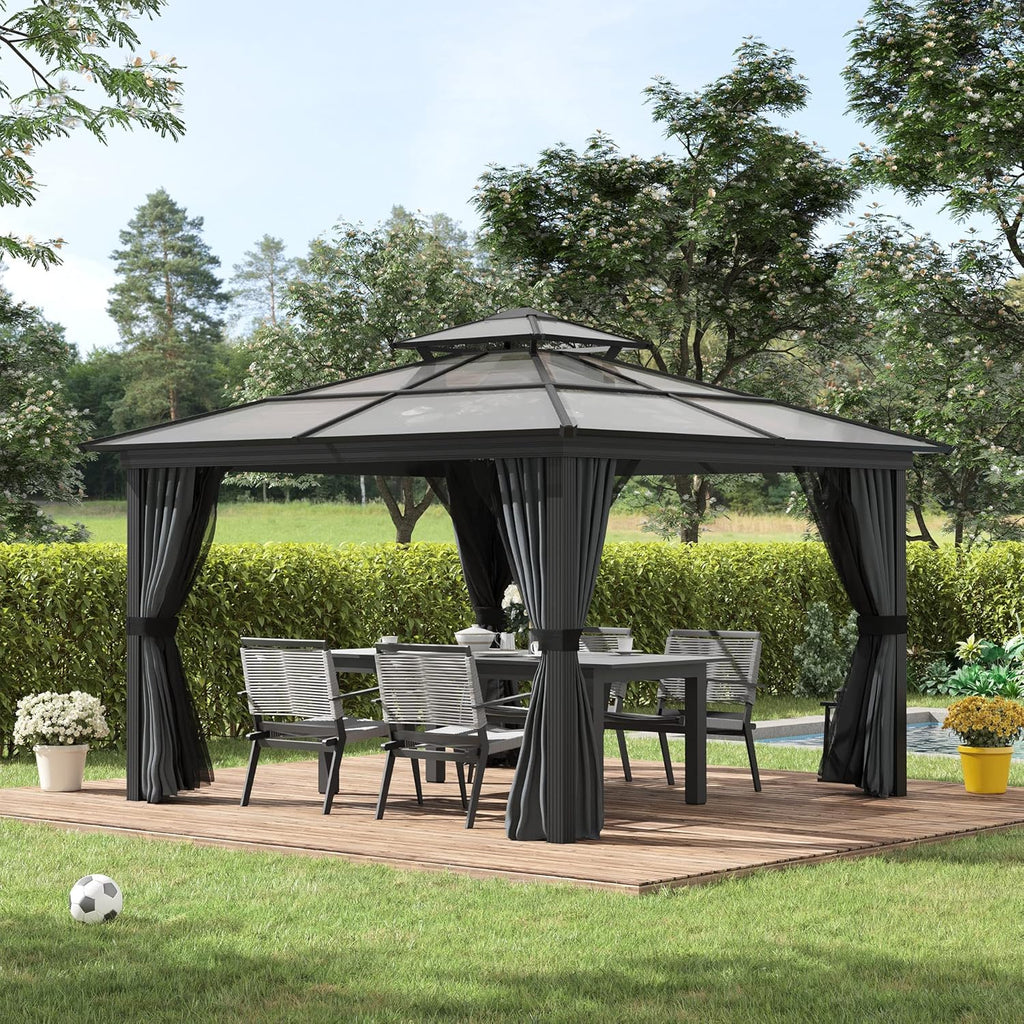10' x 10' Hardtop Gazebo Canopy with Polycarbonate Roof, Aluminum Frame
