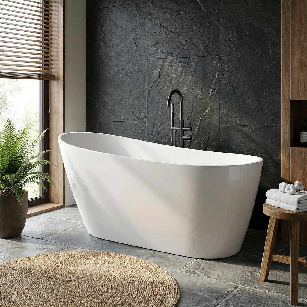 59 Inch Acrylic Freestanding Bathtub, Deep Soaking Tub with Non-Slip Base, CUPC Certified Free Standing Tub, Chrome