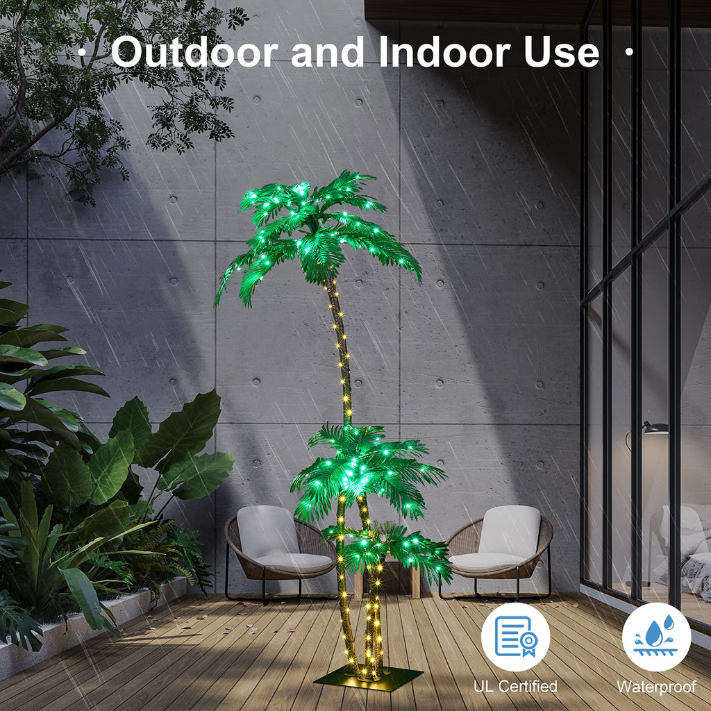 Solar Lighted Palm Tree 7FT 3FT 2FT Artificial Palm Tree Decor for Outdoor 218 LED Light up Fake Tree for Indoor