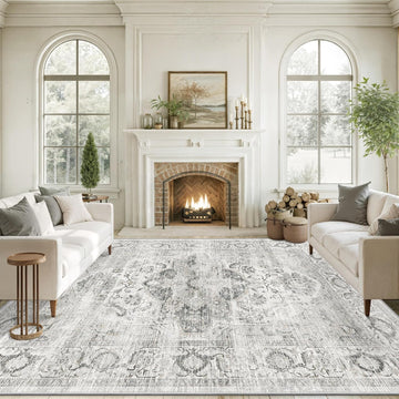 Washable 10x14 Area Rugs, Non Slip Living Room Rug Ivory/Gray