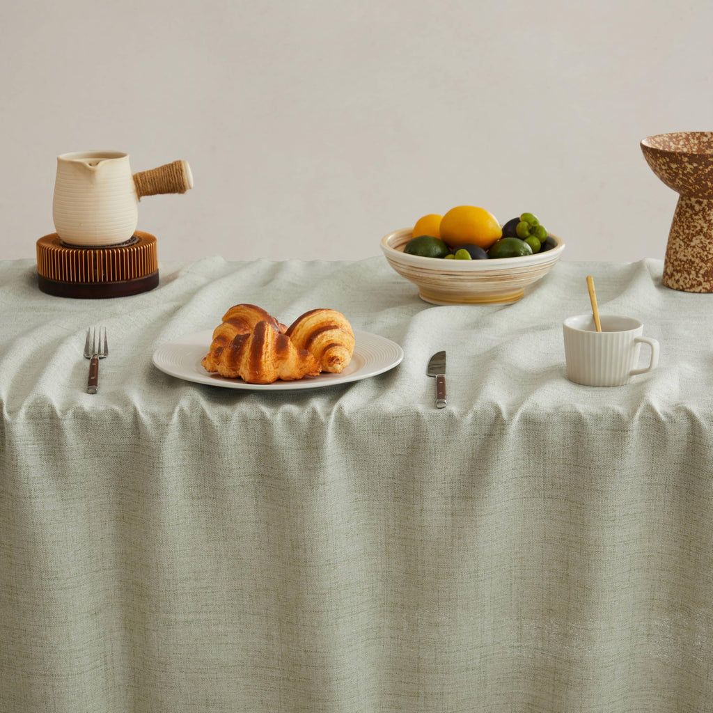 Tassel Linen Rectangular Table Cloth, Sage Green 60x84 Inch