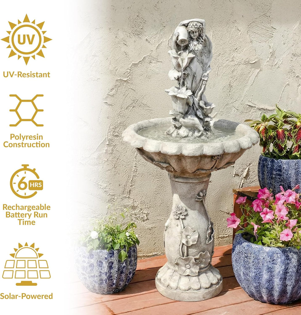 Fairy Flower Solar Water Fountain - 42-Inch Outdoor Water Feature with LED Light, Decks
