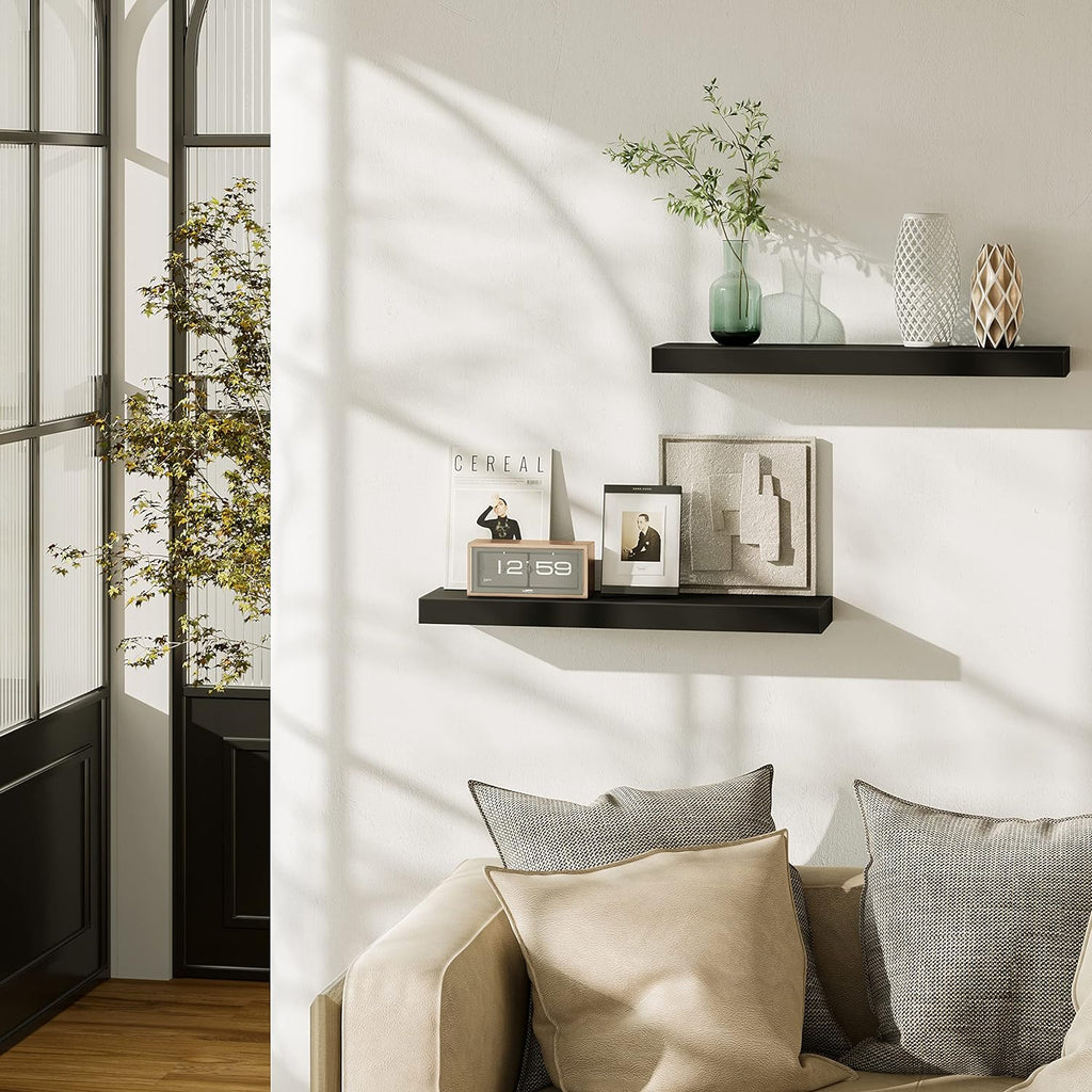 Floating Wall Shelves 24 x 6 Inch - Easy-Install Hanging Shelves with Hardware Included | Modern Decor Shelf Storage