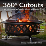 Sunnydaze Crossweave Outdoor Fire Pit - Wood-Burning Fire Pit for Outside with Spark Screen, Poker and Round Cover - 36-Inch - Black - Image 4