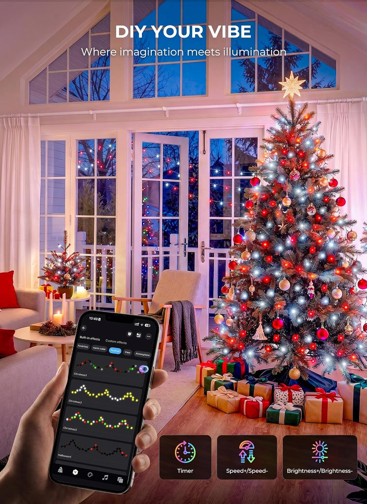 LED Smart Christmas Tree Lights, 200LED 66FT Color Changing