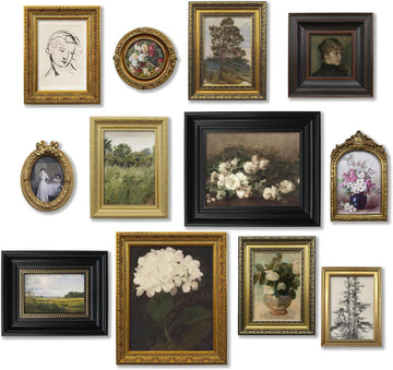 12 Pcs Vintage Picture Frame Set for Gallery Wall - Antique Gold & Brass, Sizes 8x10, 5x7, 4x6 | Wall & Tabletop |
