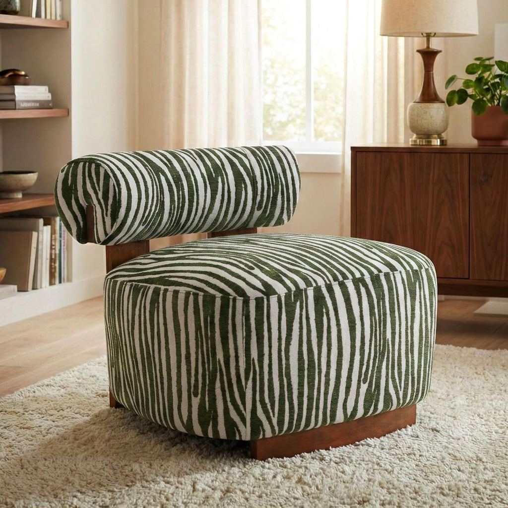 Sebras Modern Chenille 30.3-inch Accent Chair with Zebra-Stripe, Cylindrical Backrest , Green