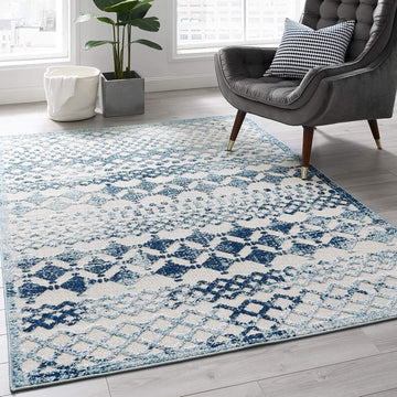 R-1178A-58 Reflect Giada Distressed Vintage Abstract Diamond Moroccan Trellis 5x8 Indoor and Outdoor Area Rug, Ivory