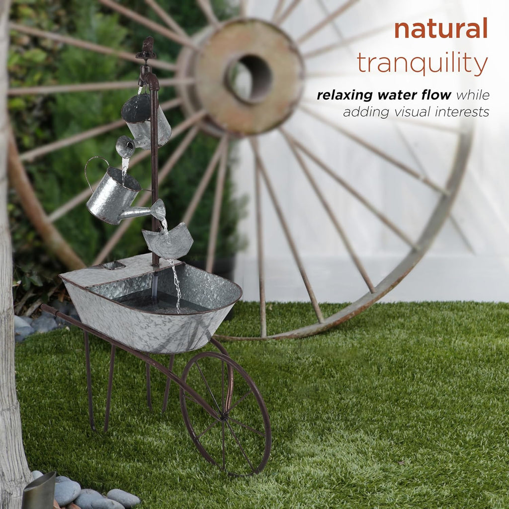 MCC574 Outdoor Floor Galvanized Shovel Pitcher Bucket Fountain, 41" Vintage Garden Water Feature