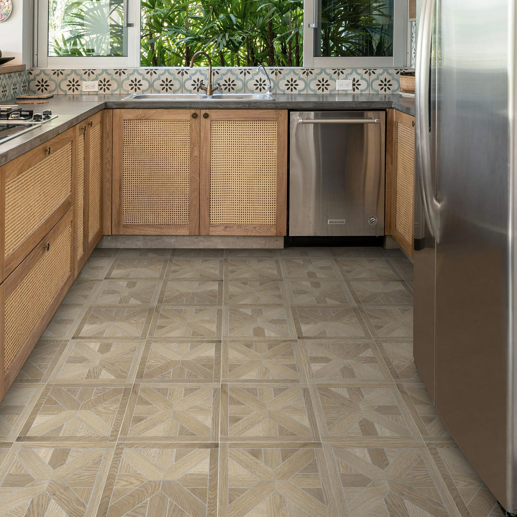 12-Pack Peel & Stick Floor Tile, Pinwheel Warm Oak
