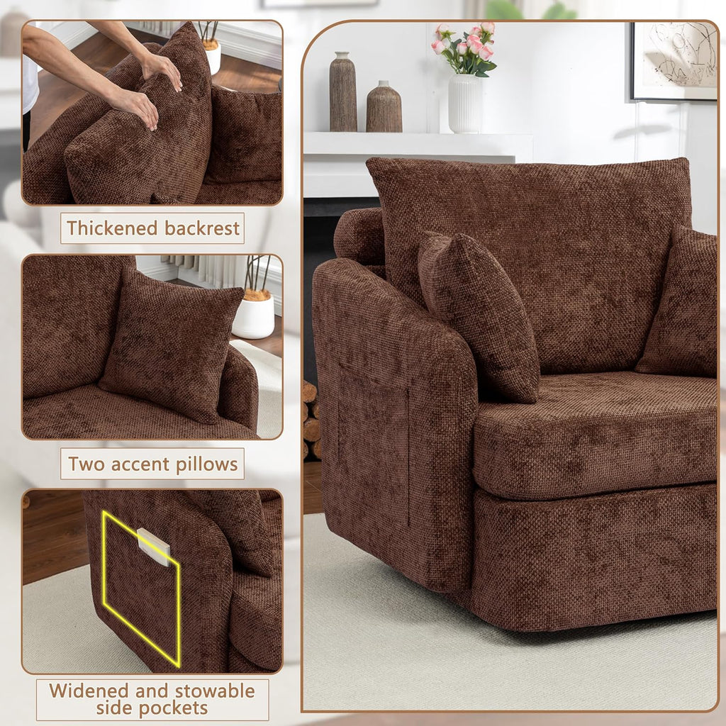 Modern Swivel Lounge Chair and Ottoman — Brown Chenille