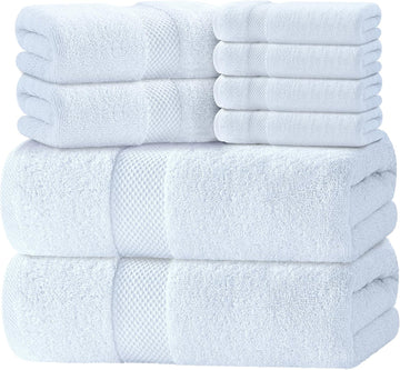 Luxury White Bath Towel Set of 8 Pieces - 100% Turkish Cotton 700 GSM Highly Absorbent Towels , 2 Bath Towels, 2 Hand