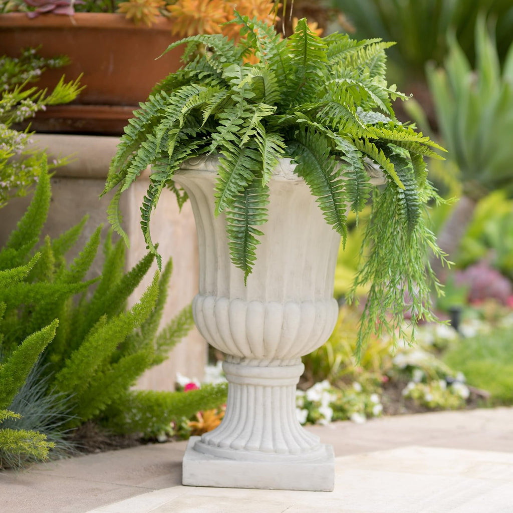 Italian Urn Planter - Antique White MGO Weather-Resistant - Large Classic Urn for Indoor Outdoor Garden, Patio or