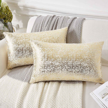 Champagne Throw Pillows 12x20, Gold and White Pillow Covers, Set of 2, Glitter Decorative Velvet Pillow Covers, Solid