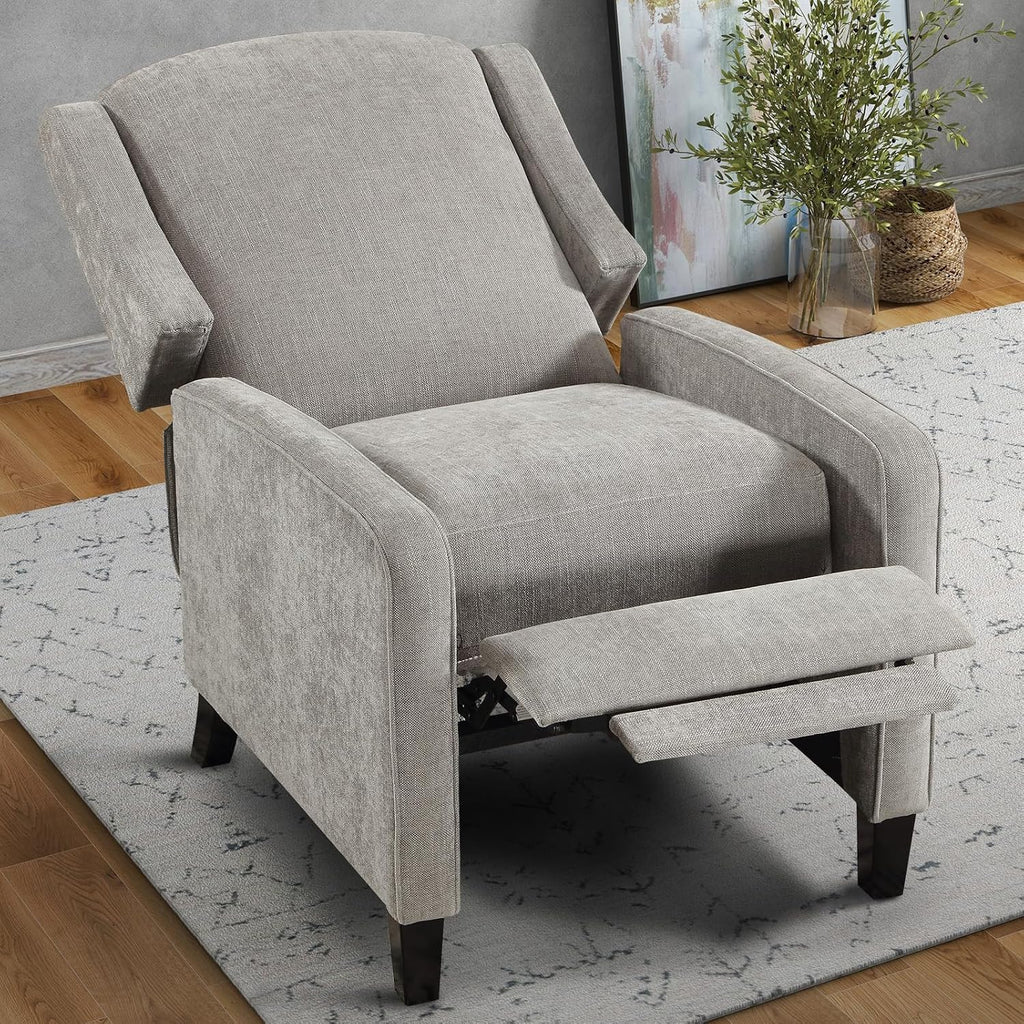 Wingback Pushback Recliner Chair, Fabric Push Back Recliners with Padded Seat, Mid Century Modern Reclining Chair