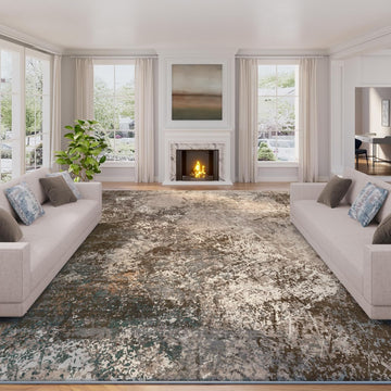 Modern Abstract Rug for Living Room, Washable Area Rug with Non-Slip Backing & Short Pile, Large Carpet with