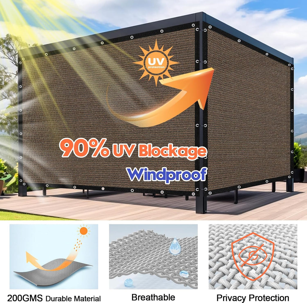 8' X 20' 90% Sun Shade Cloth Outdoor Patio Mocha Pergola Shades Cover Privacy Screen UV Block Porch Screens Canopy